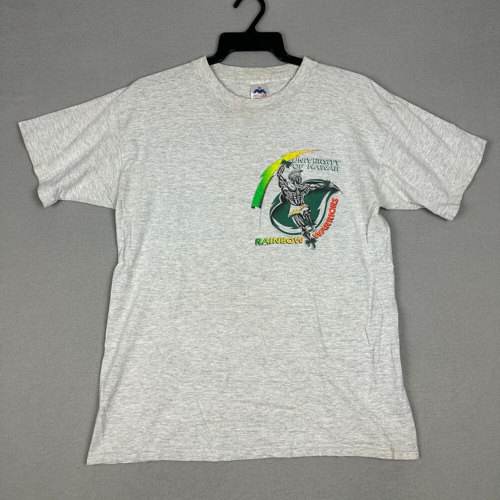 VTG Miller Mens Large University of Hawaii Rainbow Warriors Graphic T-Shirt Gray